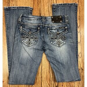 Miss Me Mid-Rise Jeans Bootcut Embellished Embroidered Blue Jeans Sz 26x33